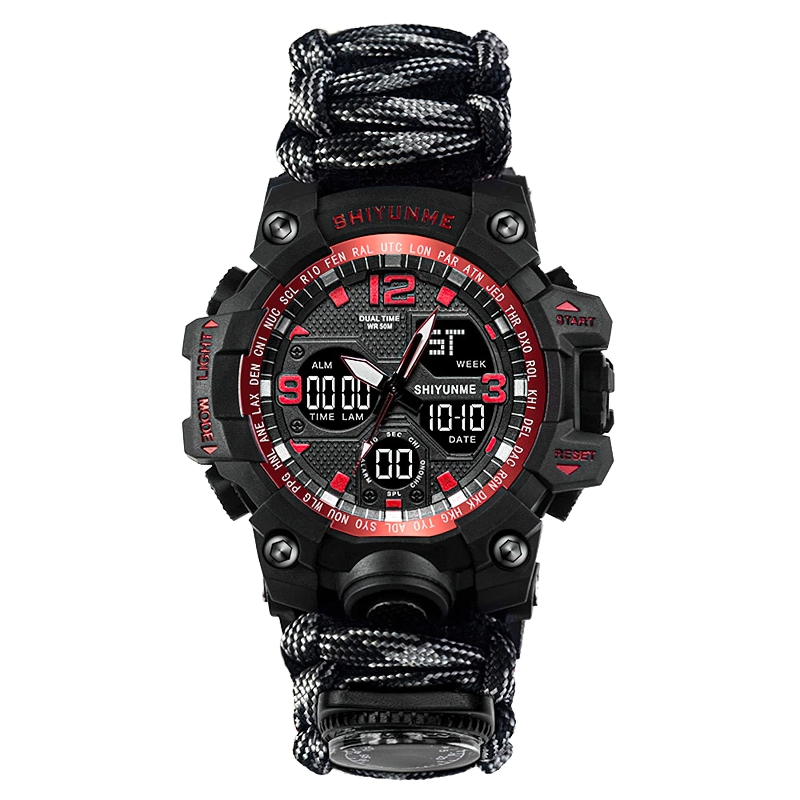 Men's military waterproof digital watch with compass, perfect for outdoor survival and casual style adventures.