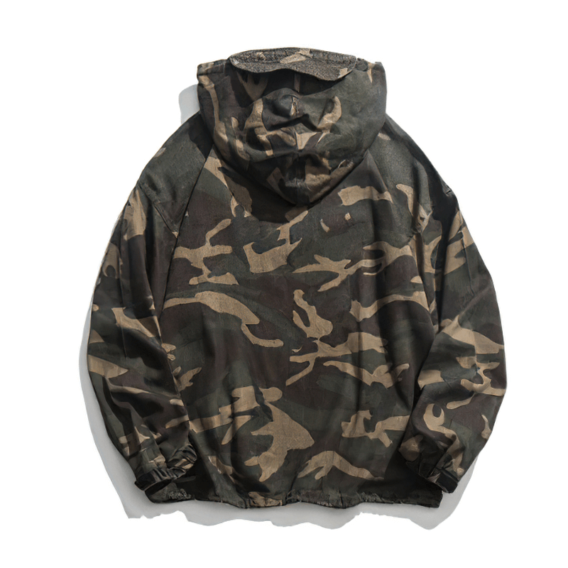 Military Zipper Camouflage Hoodie for Men / Tactical Loose Male Clothes with Pockets