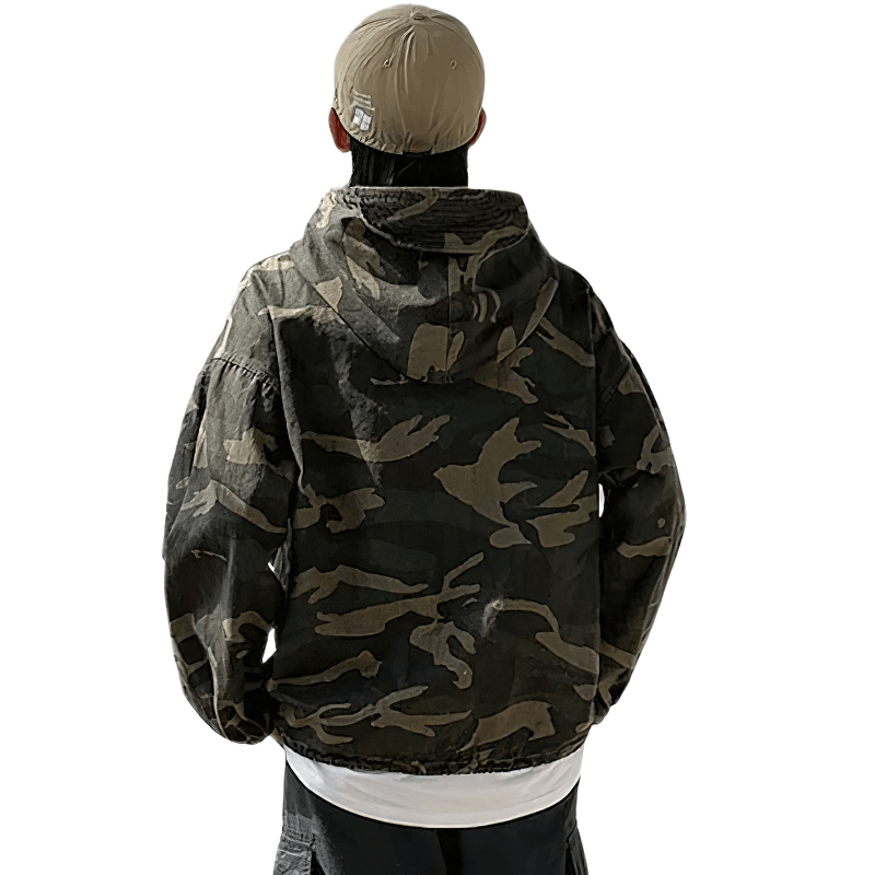 Military Zipper Camouflage Hoodie for Men / Tactical Loose Male Clothes with Pockets