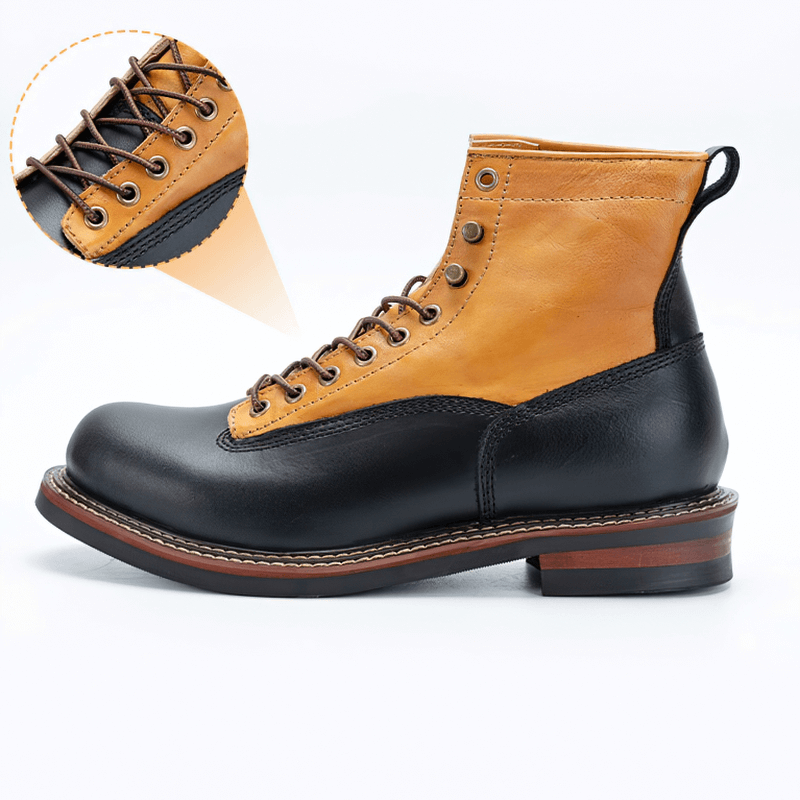 Mixed-colors Cowhide Motorcycle Short Boots / Retro Casual Lace-Up Male Shoes - HARD'N'HEAVY