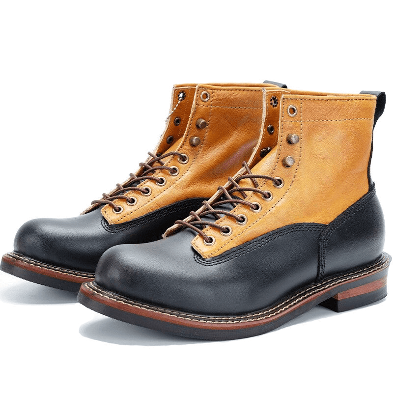 Retro Grey Boots For Men with Double Buckles / Fashion Metal Toe Leather Shoes