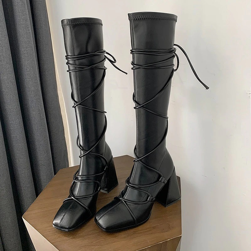 Modern Women's Knee-High Long Boots / Ladies High Heels Square Toe Boots - HARD'N'HEAVY
