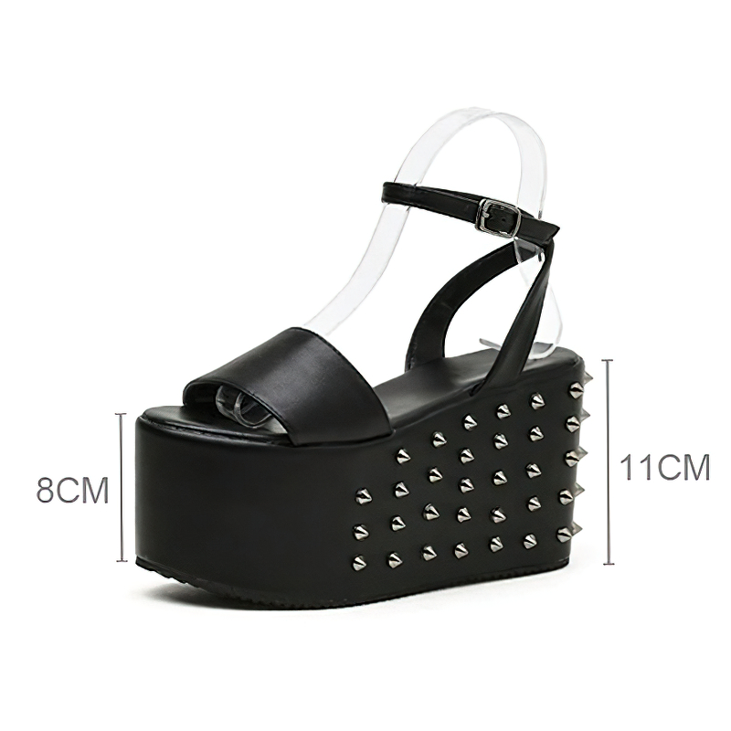 Modern Women's Sandals Thick Platform with Metal Rivet / Gothic Black Shoes for Summer - HARD'N'HEAVY
