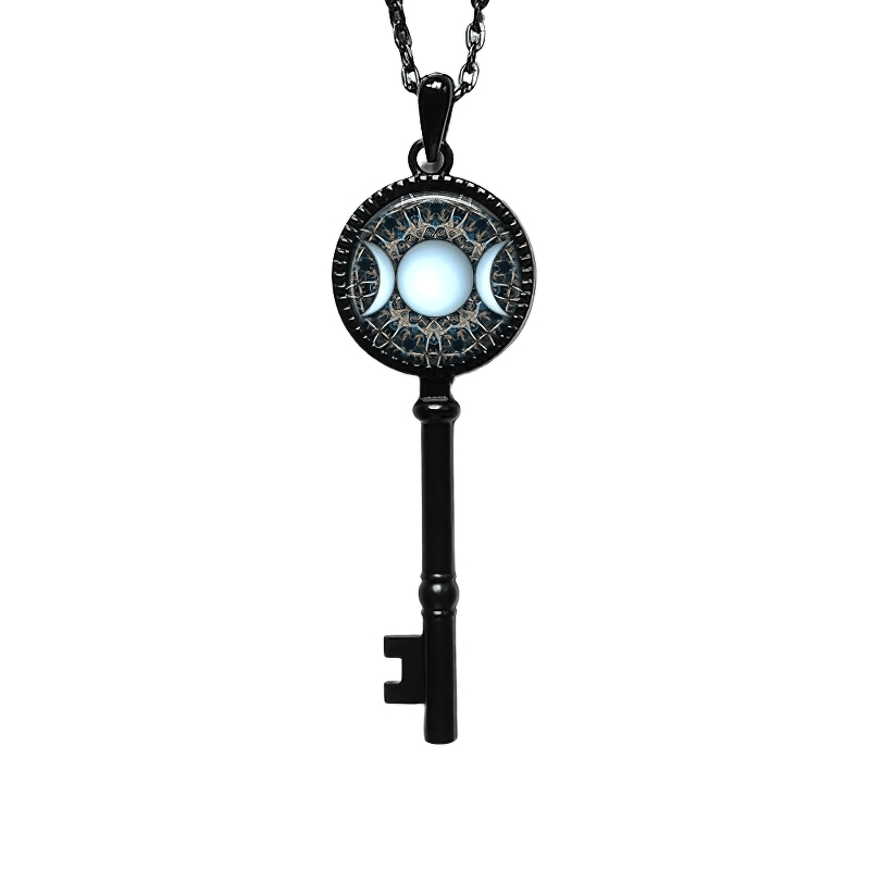 Unisex Moon Goddess Pendant Necklace featuring a magical Solomon key design with a glowing orb in the center.