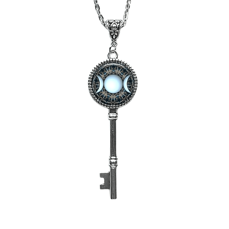 Moon Goddess pendant featuring a vintage-style Solomon key design on a magical chain, perfect unisex accessory.