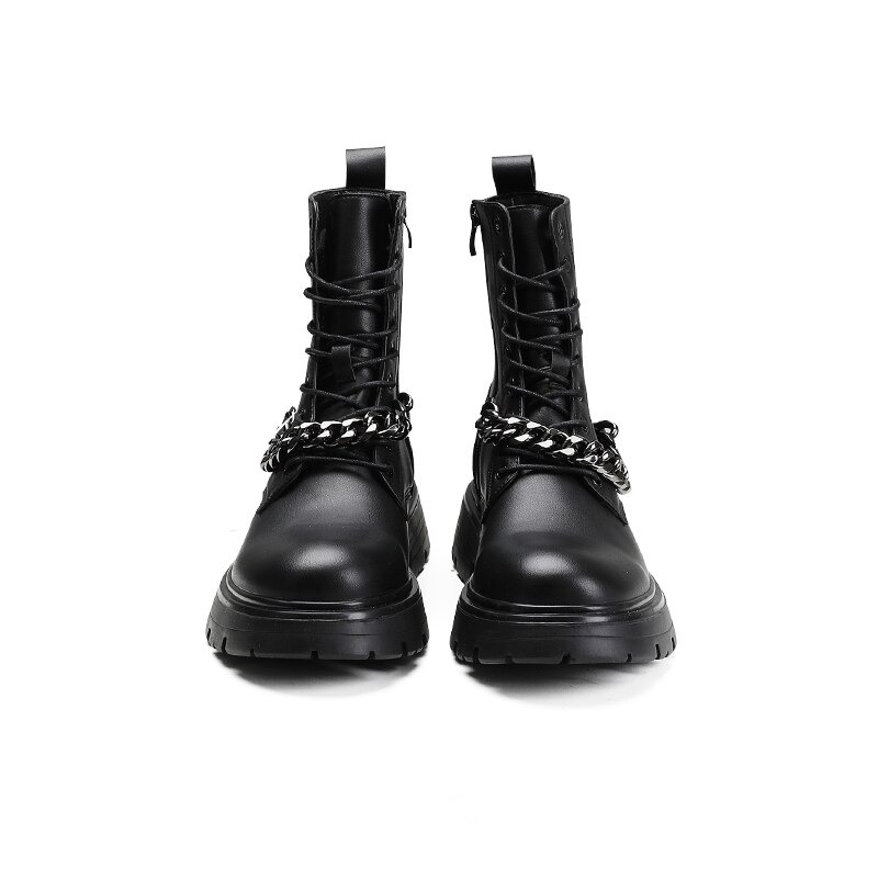 Mortocycle Boots with Metal Chain / Punk Men's Thick-soled Boots / Fashion Lace up Shoes - HARD'N'HEAVY