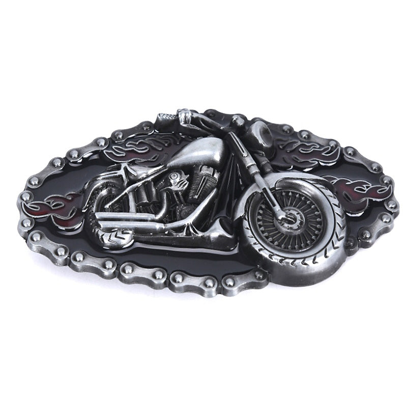 Motorcycle and Flame Belt Buckle / Metal Buckles For Belts in Biker Style - HARD'N'HEAVY