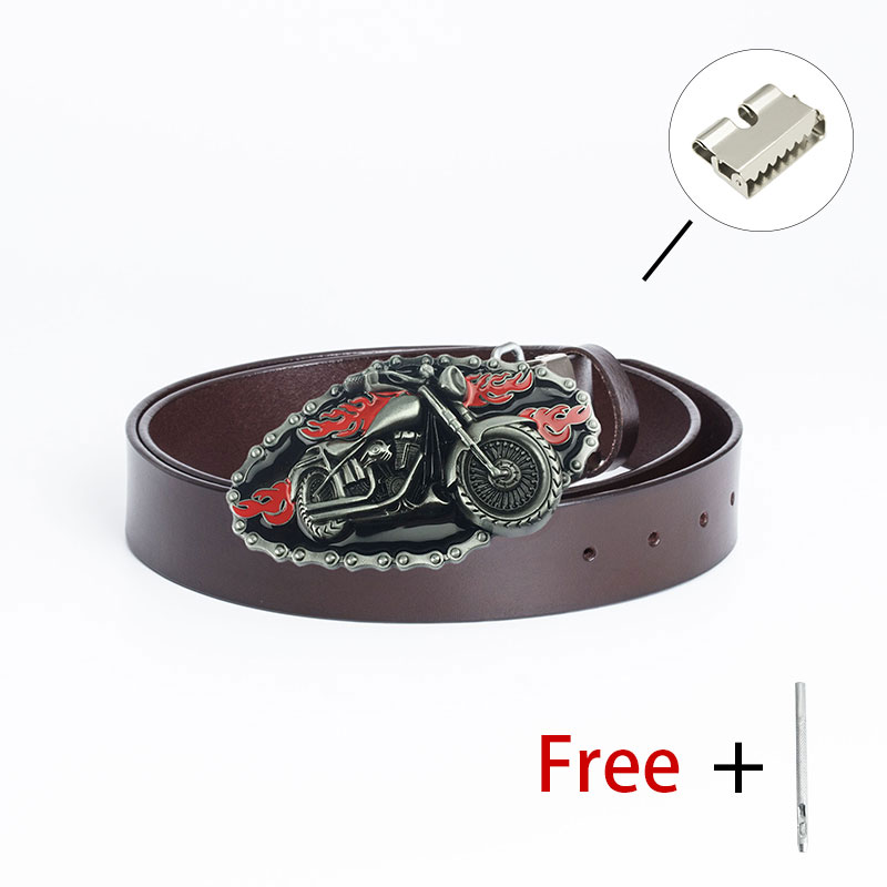 Motorcycle belt buckle in old school biker style, featuring a motorcycle design with flames, perfect for unisex biker fashion.