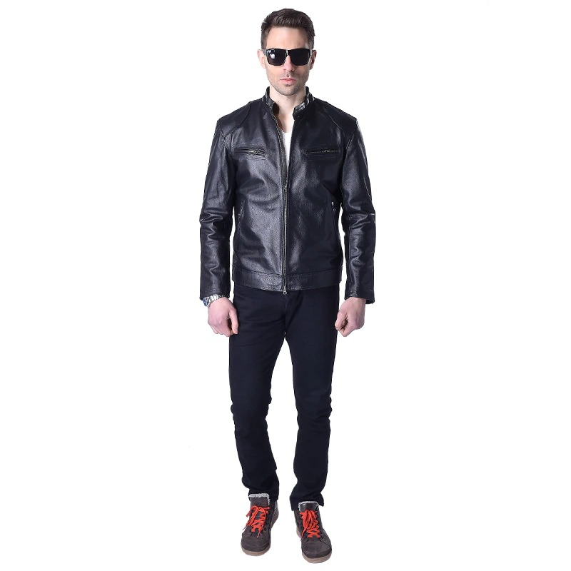 Motorcycle Black Men's Genuine Leather Jacket / Casual Biker Slim Jackets - HARD'N'HEAVY