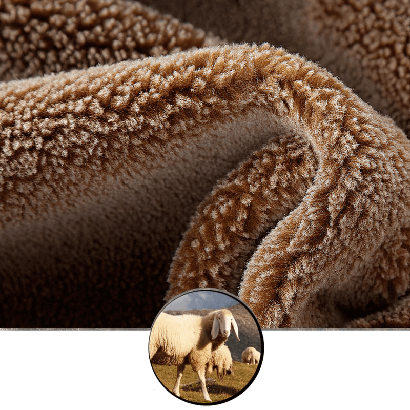 Close-up of soft cashmere fabric in warm beige, highlighting its cozy texture and quality.