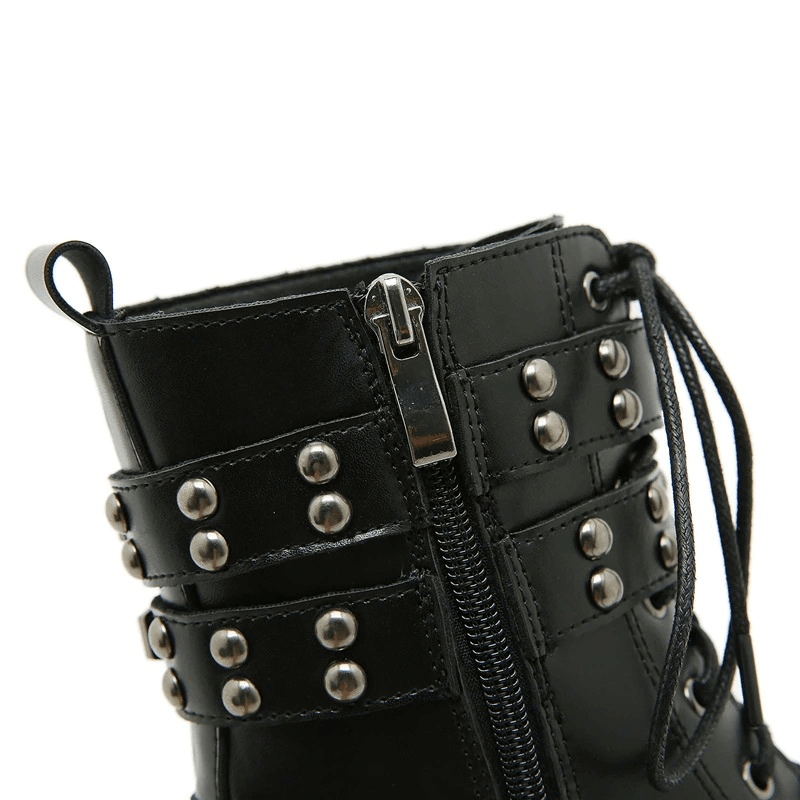 Motorcycle Chunky Heels Boots for Women / Platform Shoes With Metal Buckles And Rivets - HARD'N'HEAVY