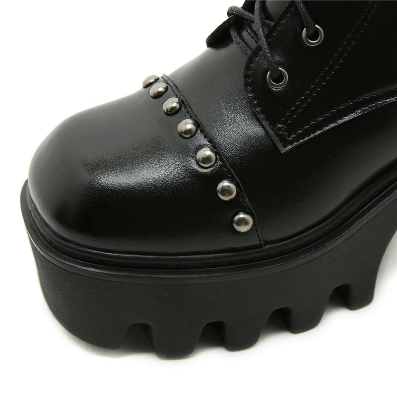 Motorcycle Chunky Heels Boots for Women / Platform Shoes With Metal Buckles And Rivets - HARD'N'HEAVY