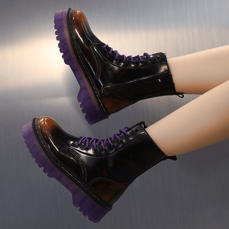 Motorcycle Female PU Leather Platform Boots / Women's Chunky Autumn Shoes - HARD'N'HEAVY
