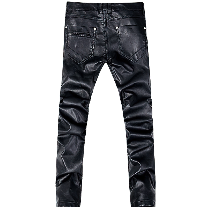 Motorcycle Leather Pants for Men / Black Skinny Jeans in Rock Style - HARD'N'HEAVY