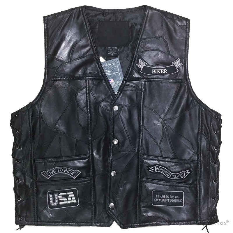 Motorcycle Leather Vest / Men Alternative Fashion Punk Rock Style / V Neck Sleeveless Jacket - HARD'N'HEAVY