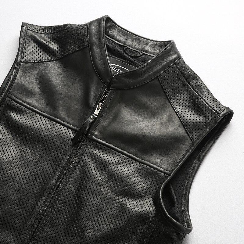 Men's biker vest in breathable cowhide leather, featuring a stylish mesh print and practical zip pockets for a rock outfit.