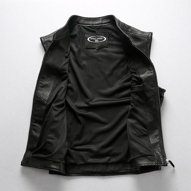 Inside view of breathable cowhide biker vest featuring mesh print and practical pockets for alternative fashion.