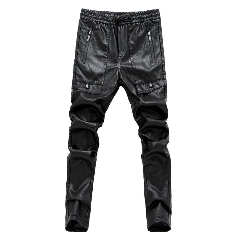 Motorcycle Men PU Leather Skinny Pants / Black Trousers in Rock Style - HARD'N'HEAVY