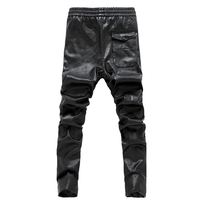 Motorcycle Men PU Leather Skinny Pants / Black Trousers in Rock Style - HARD'N'HEAVY