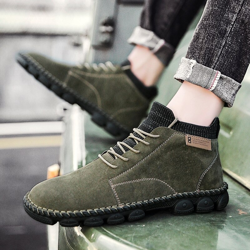 Motorcycle Men's Cow Suede Boots / Non-slip Ankle Boots / Alternative style Shoes - HARD'N'HEAVY