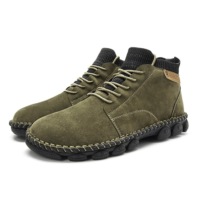 Motorcycle Men's Cow Suede Boots / Non-slip Ankle Boots / Alternative style Shoes - HARD'N'HEAVY