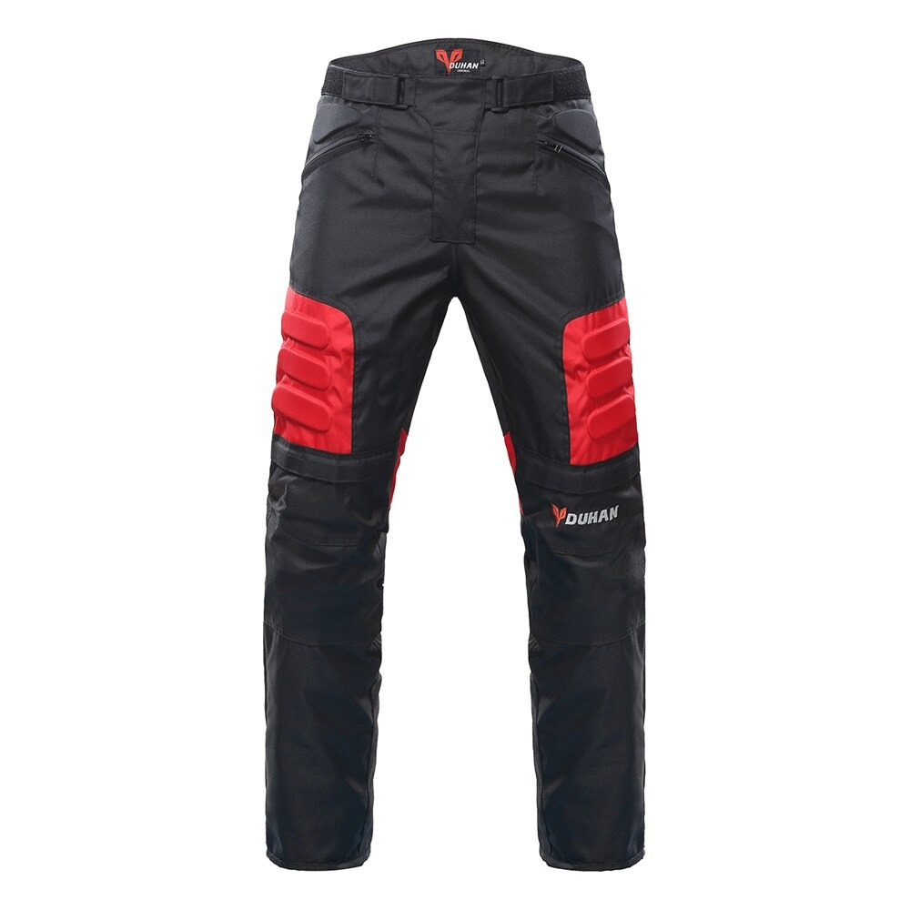 Men's motorcycle hip protector pants in black and red, designed for comfort and safety on the road.