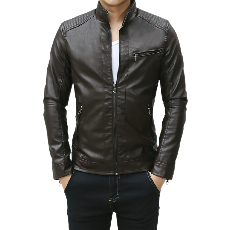 Motorcycle PU Leather Jacket for Men / Spring Jacket with Stand Collar - HARD'N'HEAVY