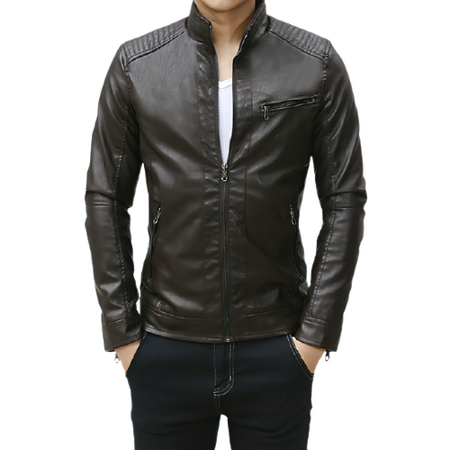Veste de moto en cuir PU pour hommes / veste de printemps avec col montant 
