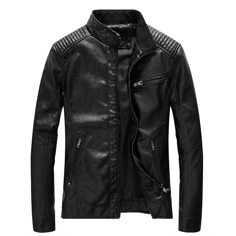 Motorcycle PU Leather Jacket for Men / Spring Jacket with Stand Collar - HARD'N'HEAVY