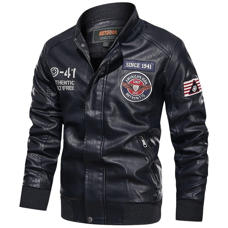 Motorcycle PU Leather Jacket Men Casual Fleece Rock Style Bomber / Rave Outfits - HARD'N'HEAVY