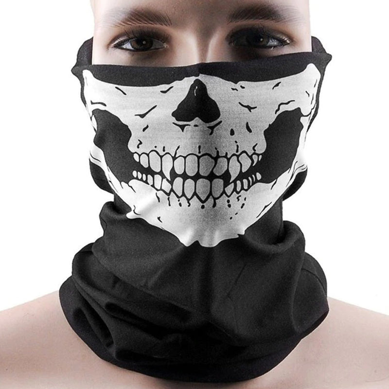 Motorcycle skull ghost style windproof balaclava mask for outdoor biking and skiing. Stylish protective face accessory.