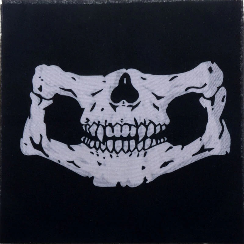 Skull design on black fabric, stylish windproof mask for motorcycle and cycling enthusiasts.