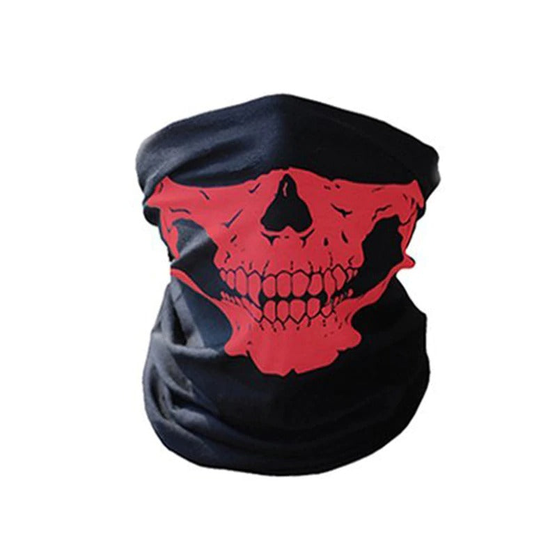 Motorcycle skull ghost rock style balaclava mask in red and black for windproof outdoor activities.