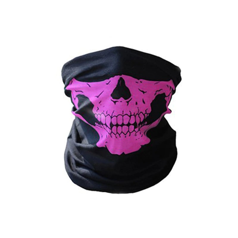 Windproof balaclava with a pink skull design for motorcycle and bicycle riding.