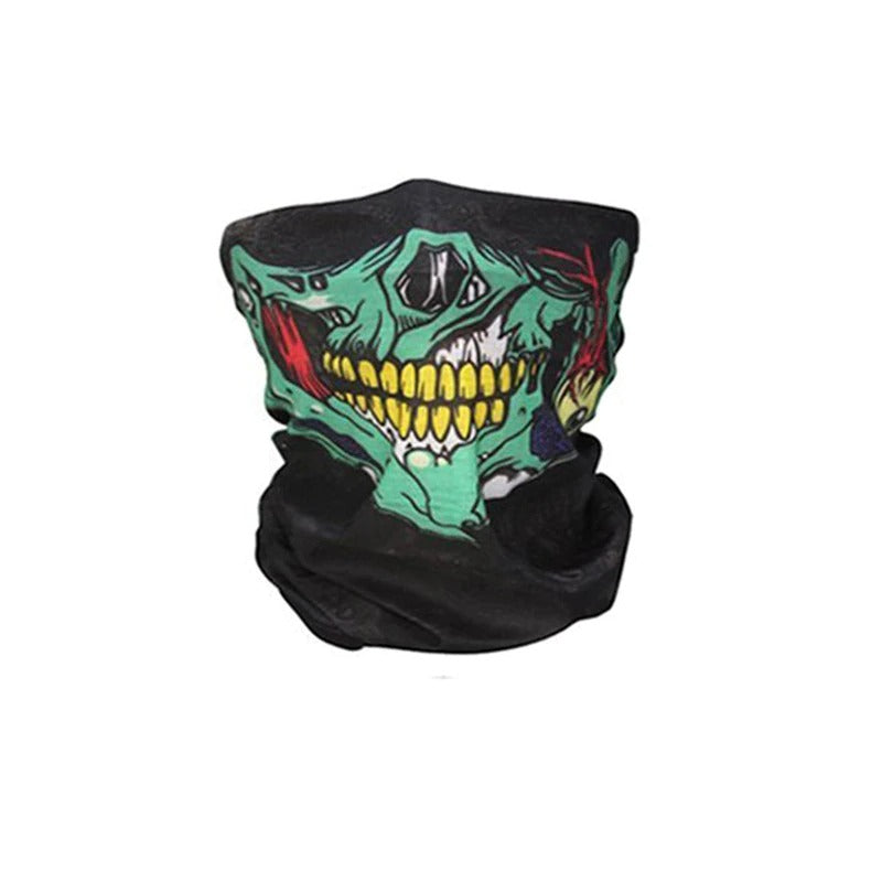 Motorcycle SKULL Ghost rock style face mask, windproof balaclava for outdoor activities and cycling, featuring a vibrant design.