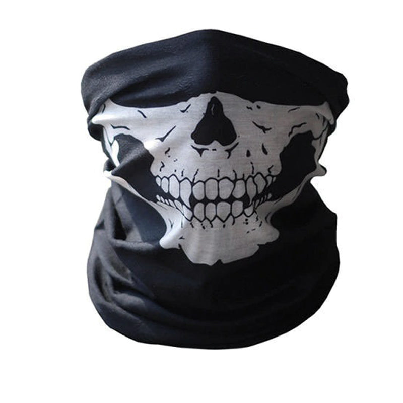 Black windproof balaclava mask with skull design, perfect for motorcycle riders and outdoor adventures.