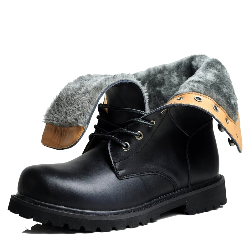 Stylish black leather motorcycle boots for men with gray fur lining, perfect for modern fashion and comfort.