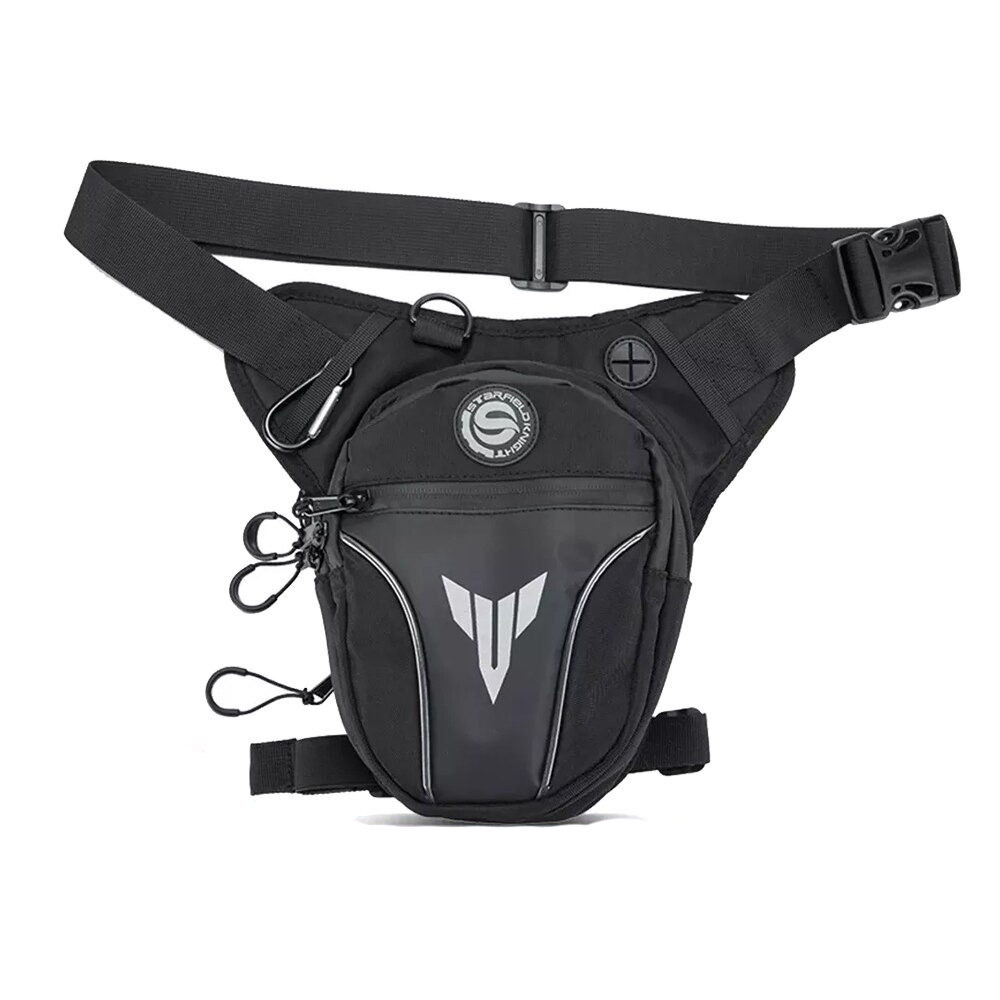 Waterproof unisex motorcycle waist and leg bag with modern design and multiple pockets, perfect for men and women.