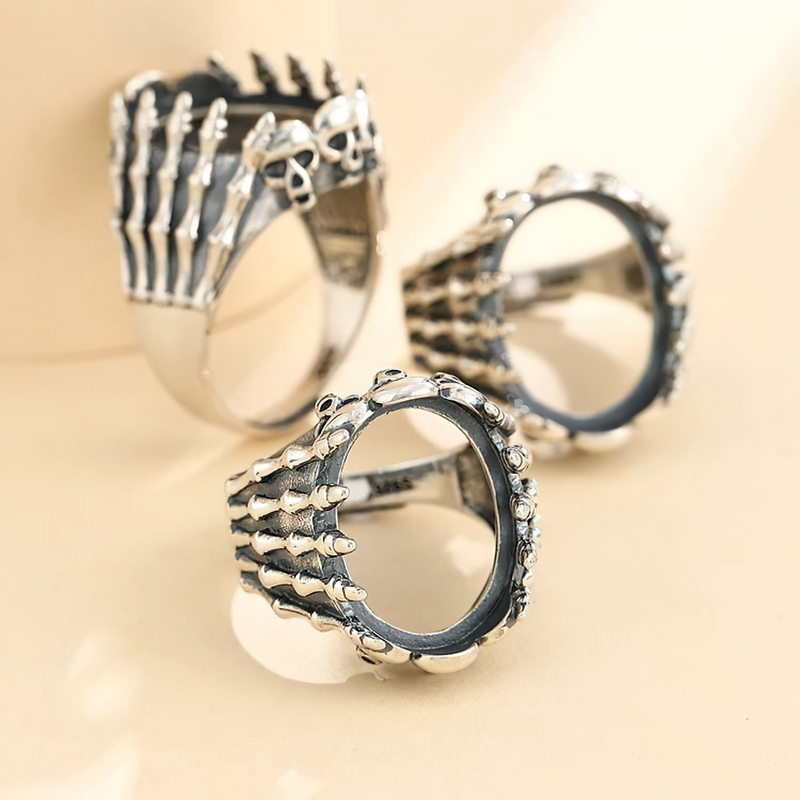 Mount Base Ring Of Skeleton Hand Of 925 Sterling Silver / Unisex Jewelry With Setting - HARD'N'HEAVY
