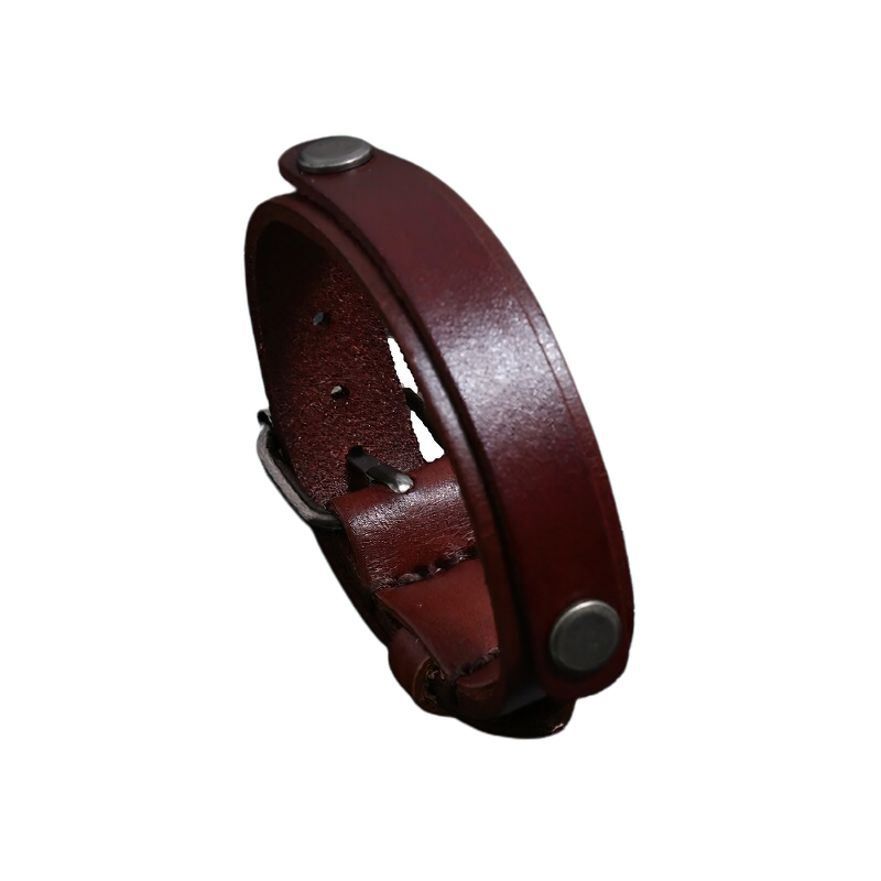 Multi-layer wide bracelet made of genuine leather with silver buttons, stylish punk jewelry for casual wear.