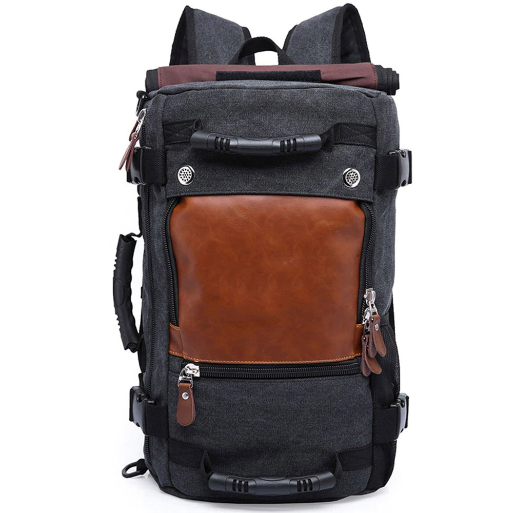 Stylish multifunction motorcycle backpack for men and women, featuring a trendy black and brown design.