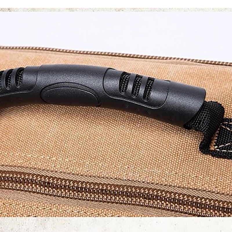 Close-up of the sturdy handle on a multifunction motorcycle backpack, highlighting its casual style and quality material.