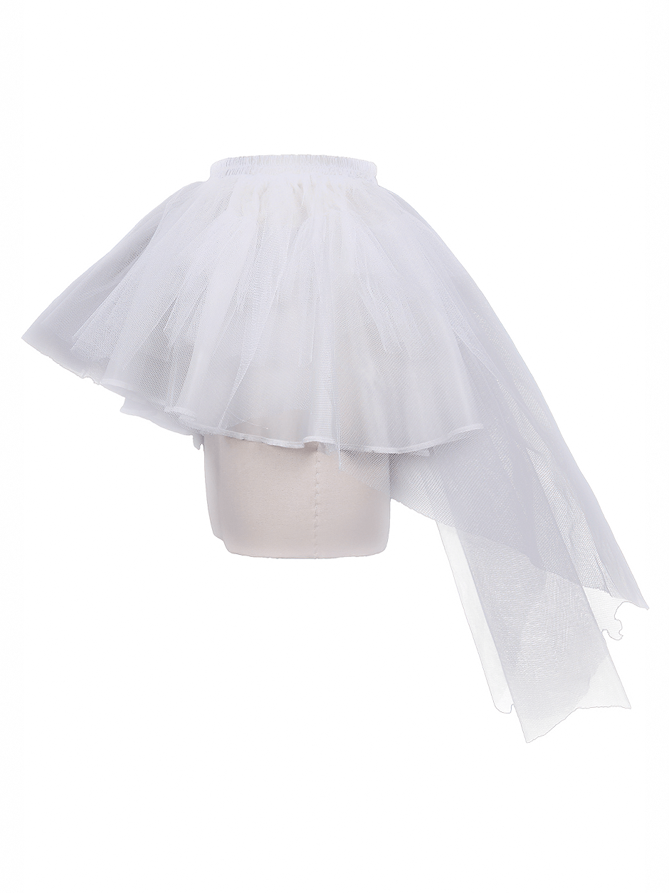 Women's multilayer mesh mini skirt with elastic waistband in elegant white. Perfect for gothic fashion lovers!