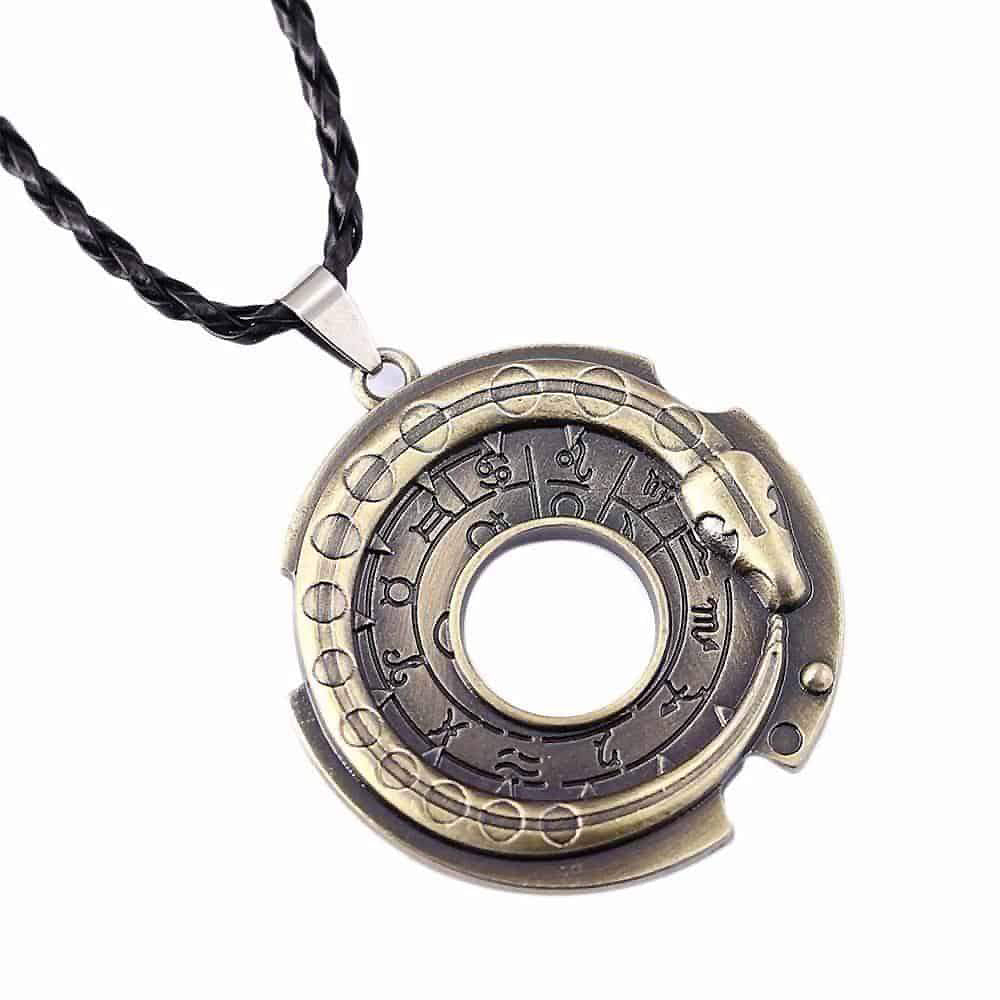 Mystic snake rune pendant necklace on leather rope, featuring detailed symbols and a round design for trendy accessory lovers.