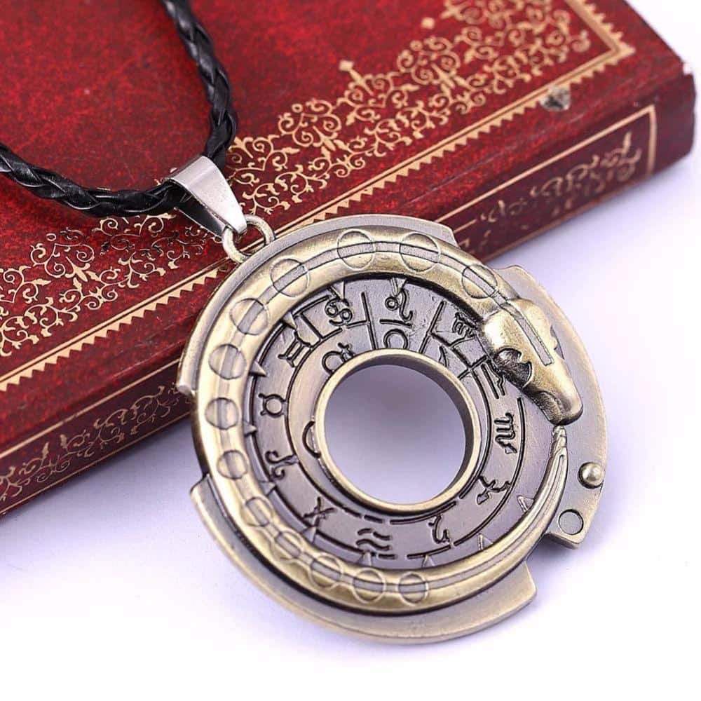 Mystic snake rune pendant necklace on leather rope, detailed round design, perfect for trendy protective jewelry.