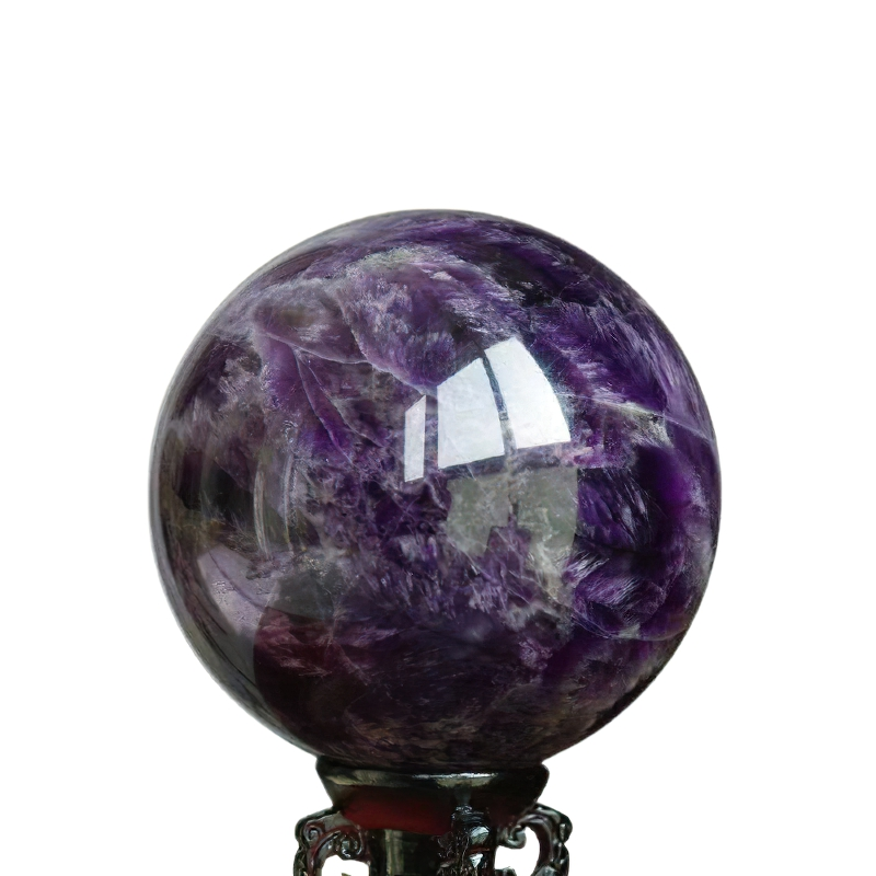 Natural amethyst ball decor with stunning purple hues, perfect for home decoration in living rooms or bedrooms.