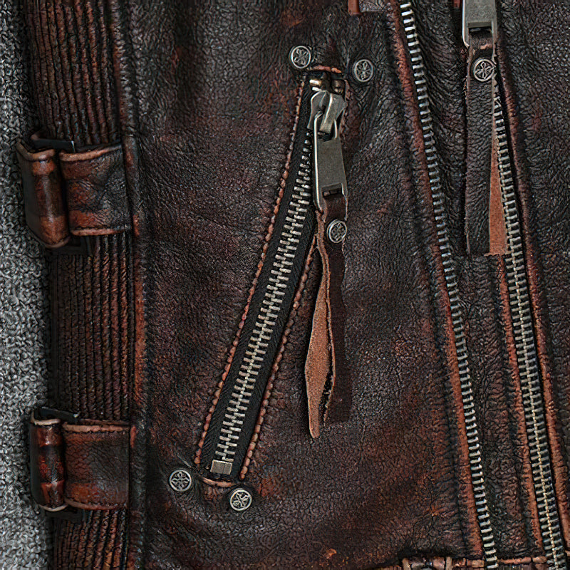 Natural Genuine Leather Motorcycle Vest For Men / Spring Vintage Brown Biker Sleeveless Jacket - HARD'N'HEAVY