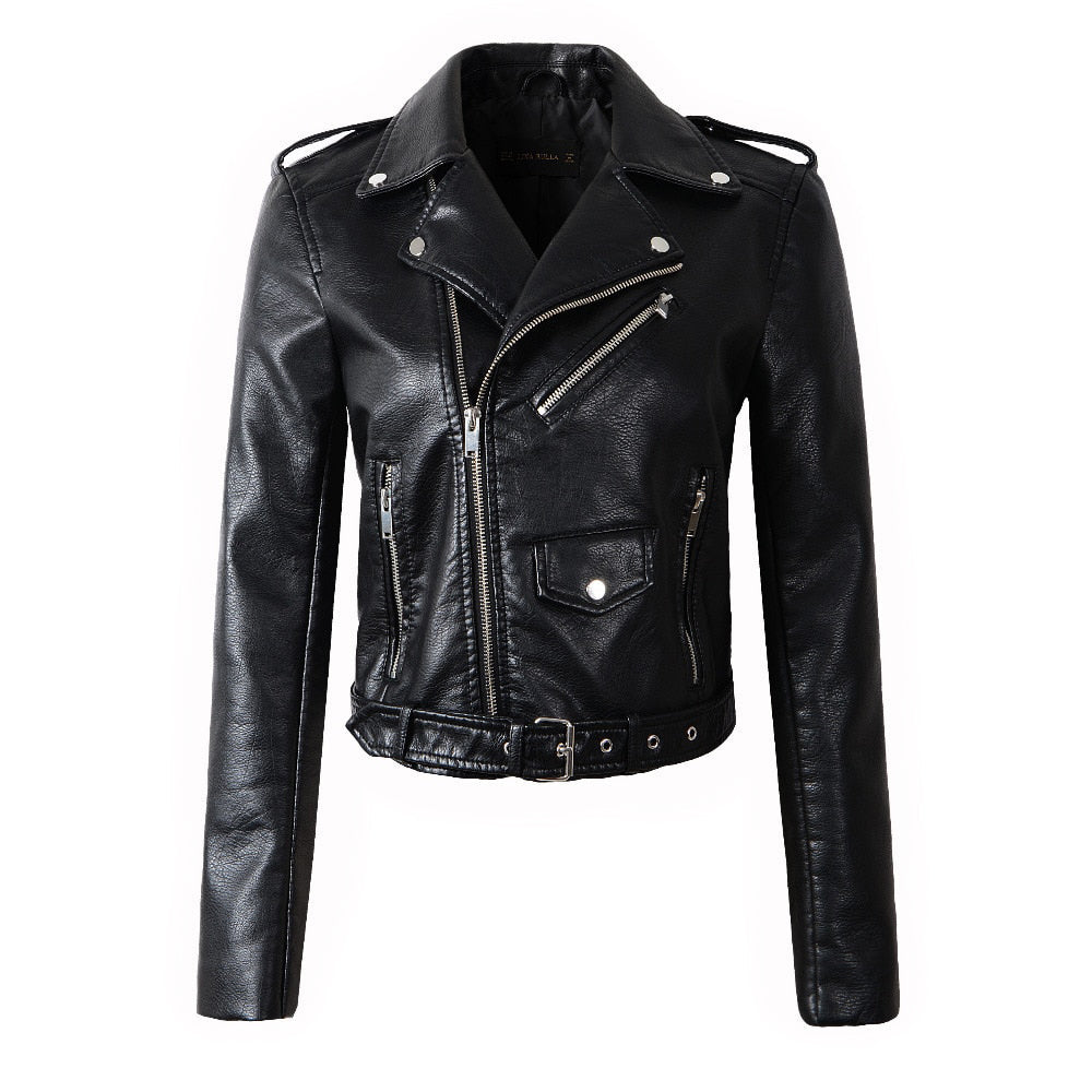 New Alternative Fashion for Women / Faux Leather Jackets / Lady Motorcycle Bomber with Belt - HARD'N'HEAVY