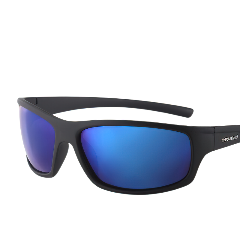 Classic polarized fashion sunglasses with sleek black frame and blue lenses, perfect for men and various styles.
