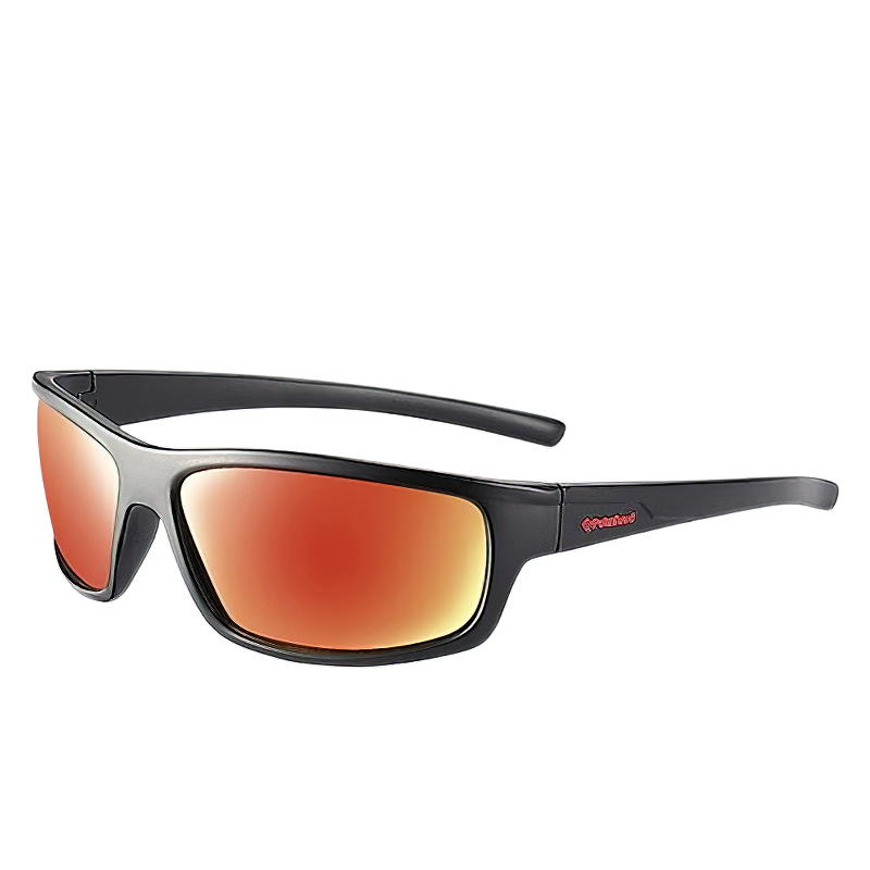 Classic polarized sunglasses with black frame and reddish lenses, perfect for travel and casual styles.
